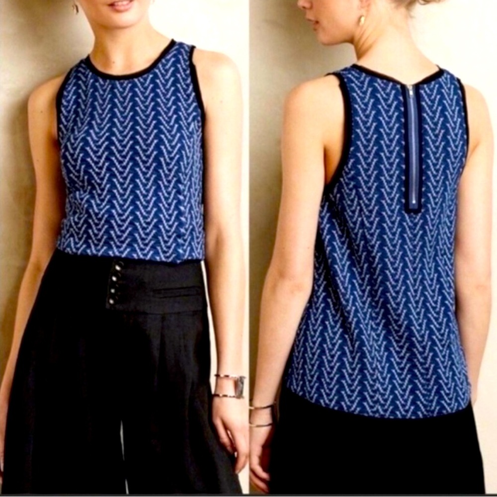 Anthropologie Postmark Womens XS Blue Sleeveless Swing Tank Top Zipper Back